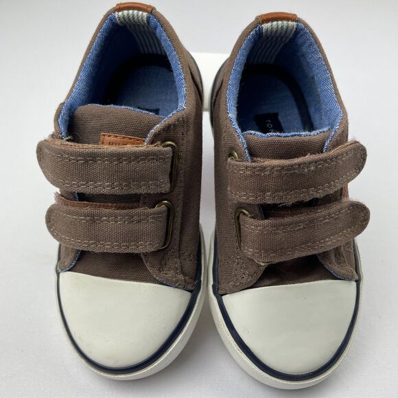 ~ Tommy Hilfiger Kids Sneakers 7 Brown Canvas Rubber Hook & Loop Blue ~ - Picture 14 of 14